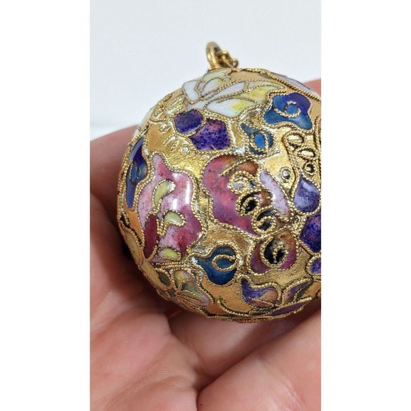 Large Globe Ball Butterfly Design Cloisonne Pendant Necklace - Picture 16 of 16
